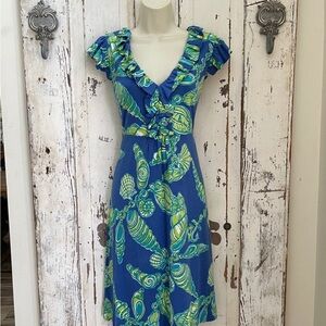 Lilly Pulitzer Clare Dress Blue Green White Sea Shells